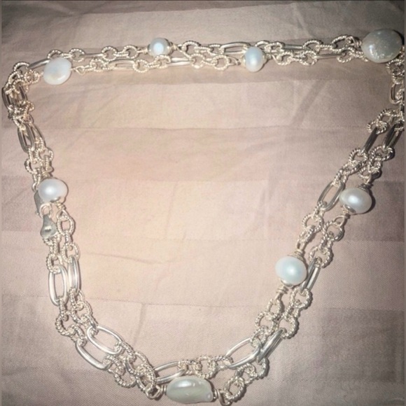 OTC International Ltd. Jewelry - Vintage 925 sterling silver real White Pearl chain link Necklace